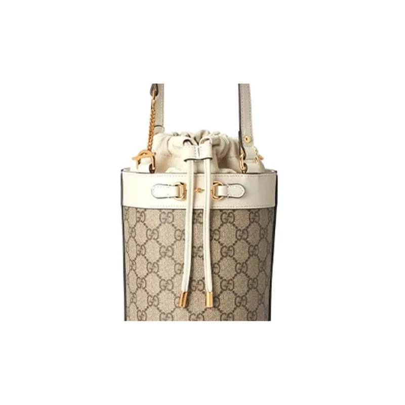 GUCCI Horsebit 1955 Canvas With Leather Bucket Bag, One Shoulder Handbag Trumpets Women's Ebony/White-7
