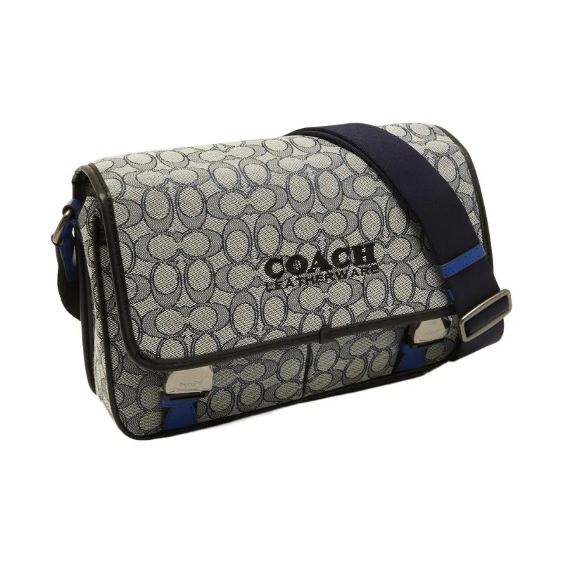 COACH League Fabric Cow Leather Patchwork Messenger Bag Shoulder Bag Crossbody Bag Large Size Men's Dark Gray-1