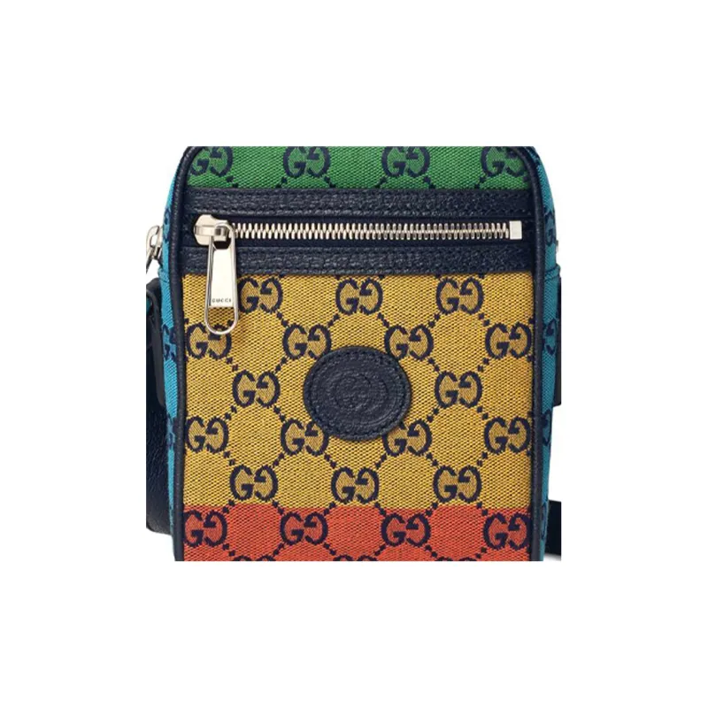 GUCCI Canvas With Leather Cell Phone Pouch, Shoulder Bag, Crossbody Bag Unisex Multicolor-7