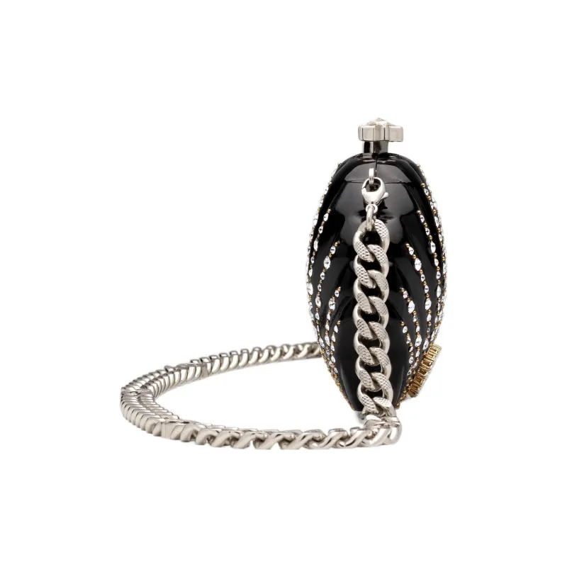 GUCCI Crystal Binding Eveningwear One Shoulder Crossbody Clutch Women's Black-4