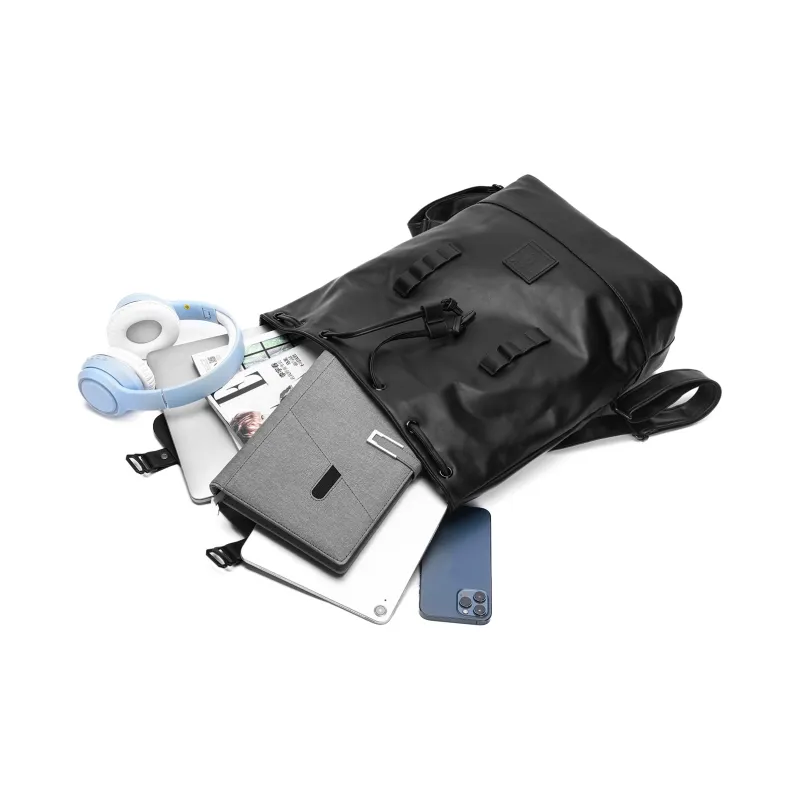 NOMK PU Cortex Laptop Backpack Regular Unisex Black/White-11