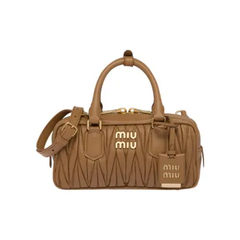 MIU MIU Matelassé Leather Shoulder Bag Crossbody Bag Handbag Small Size Women's Caramel