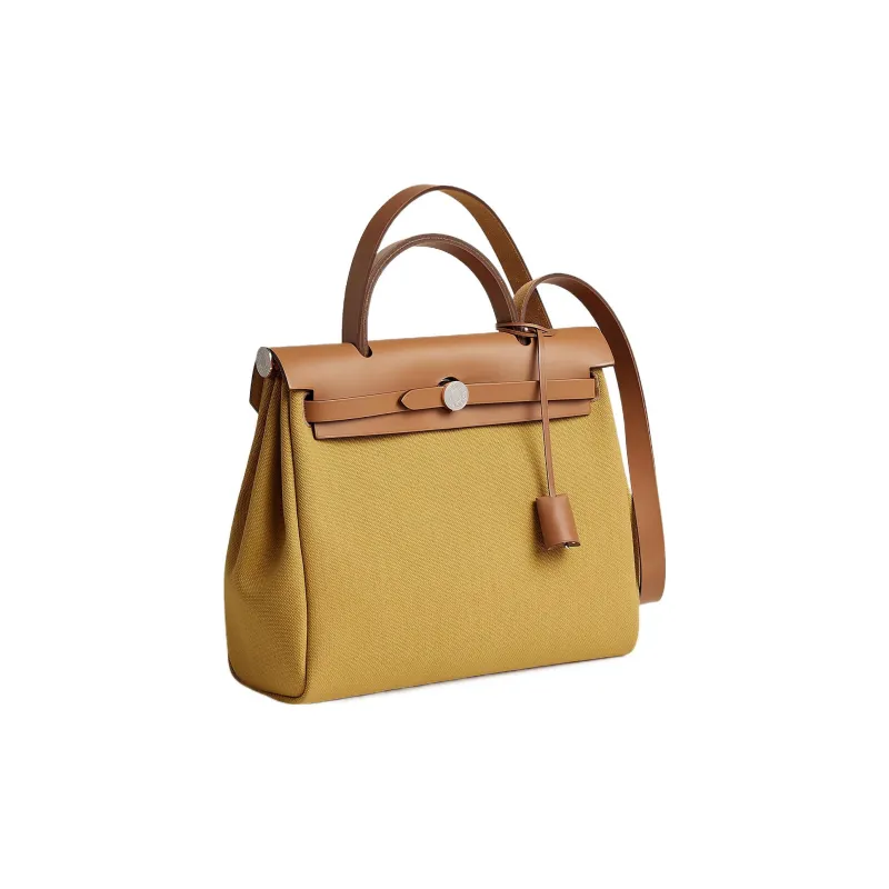 HERMES Herbag Zip Retoturne Canvas With Hunter Cow Leather Handbag Shoulder Bag Crossbody Bag Women's AP Yellow-1