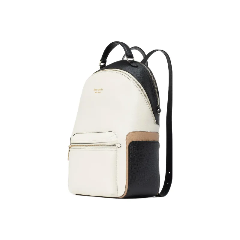 Kate Spade Hudson Leather Backpack Large Size Women's White & Black-2
