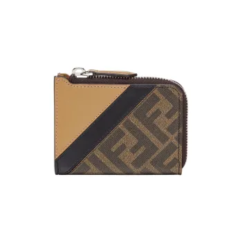 FENDI Leather Coin Purse Card Holder, Men's Men's Brown