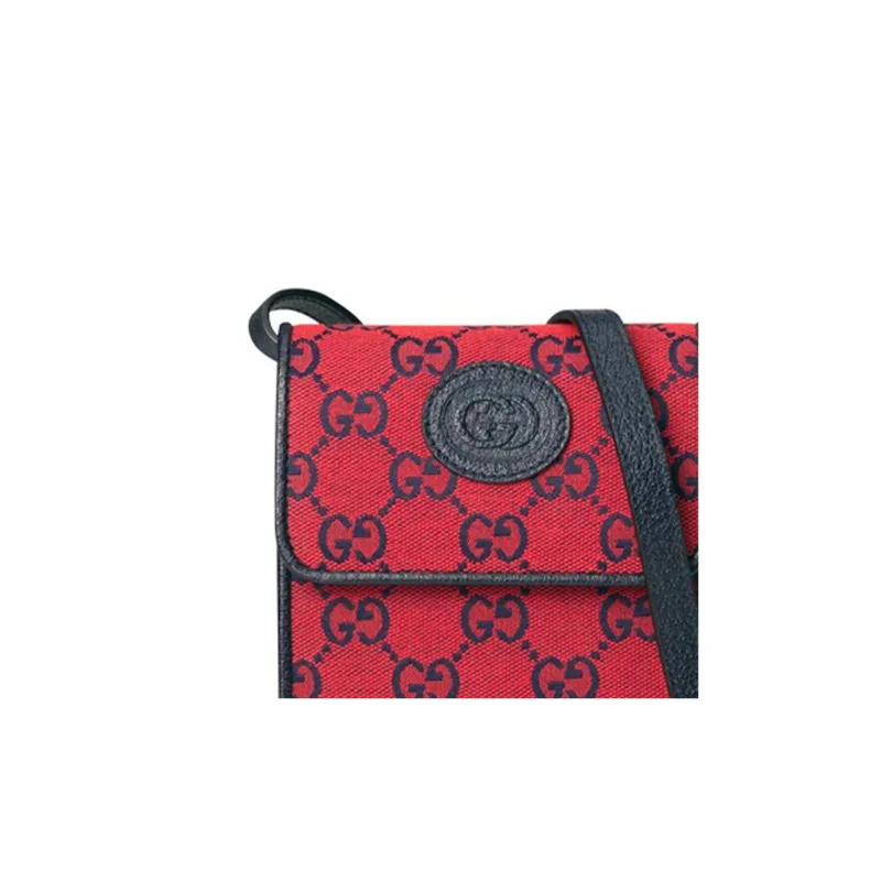 GUCCI Leather Logo Canvas With Leather Shoulder Bag Crossbody Bag Canvas Bag Cell Phone Pouch Mini Unisex Red/Blue-7