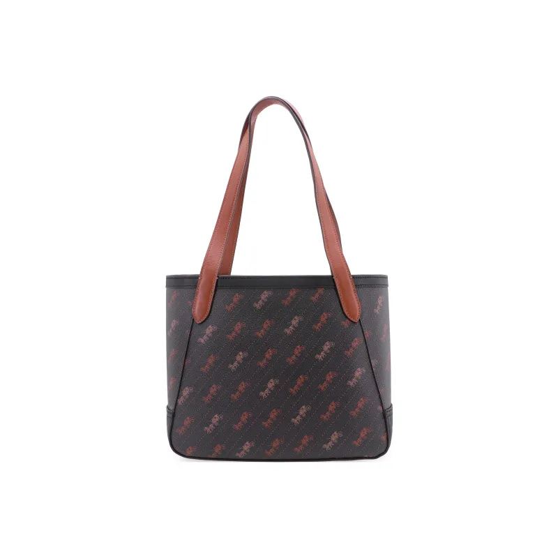 COACH Coated Canvas With Leather Tote Bag, Shopping Bag, Handbag, Shoulder Bag Women's Dark Brown-2