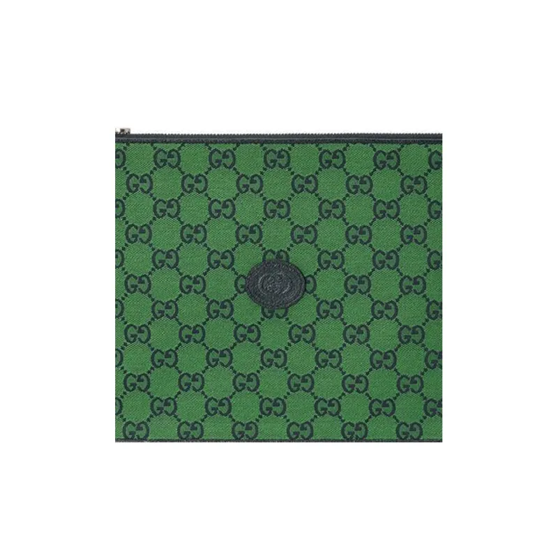 GUCCI Canvas With Leather Wristband Canvas Bag Clutch Unisex Green/Dark Blue-6