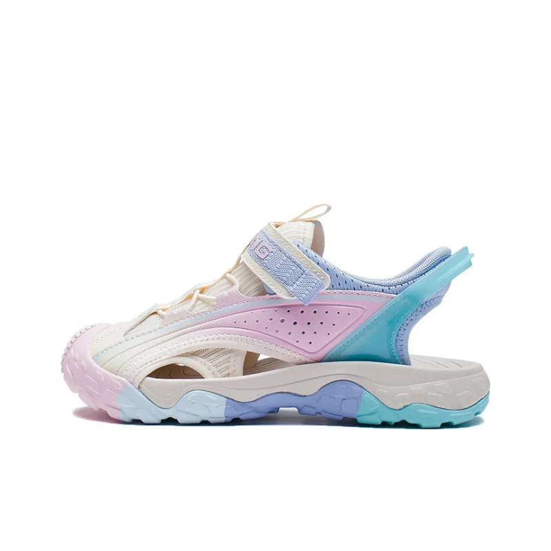 LiNing Wave Riding Sports Slippers White Pink Blue Teenagers-0