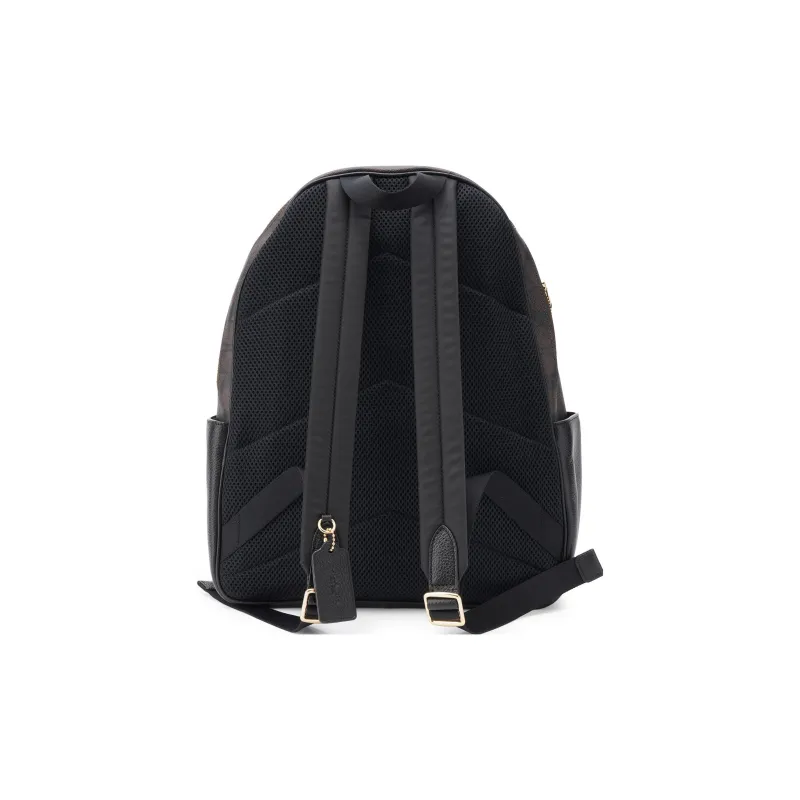 COACH Court Canvas With Leather Backpack Large Size Unisex Black & Dark Brown Monogram-2