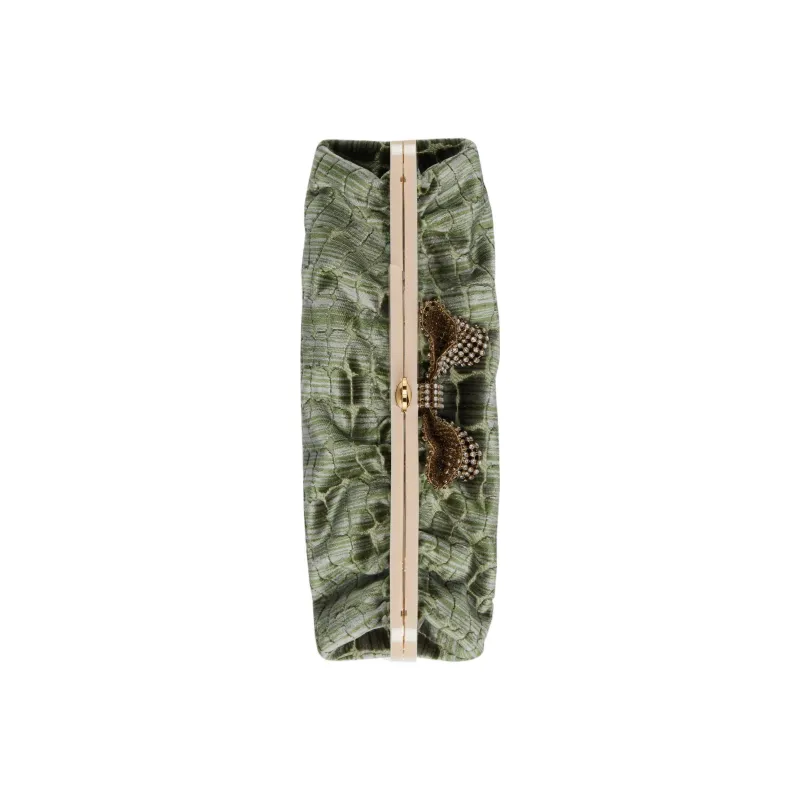 GUCCI Velvet Jacquard One Shoulder Crossbody Clutches Women's Green-5