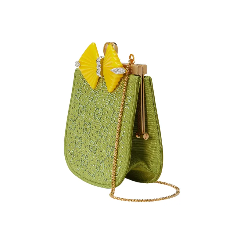 GUCCI Resin Glass Fabric Single One Shoulder Crossbody Clutches Women's Green-1