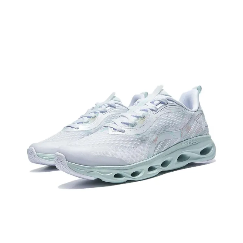 XTEP Cushioned Anti Slip Wear Resistant Breathable Lightweight Low Top Running Shoes Women's White Green-2