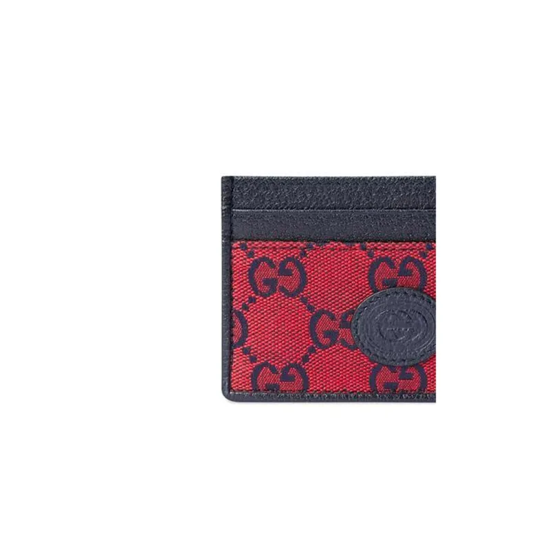 GUCCI Valentine's Day Collection Canvas With Leather Card Clip Card Holder Unisex Red/Blue-4