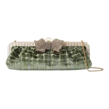 GUCCI Velvet Jacquard One Shoulder Crossbody Clutches Women's Green