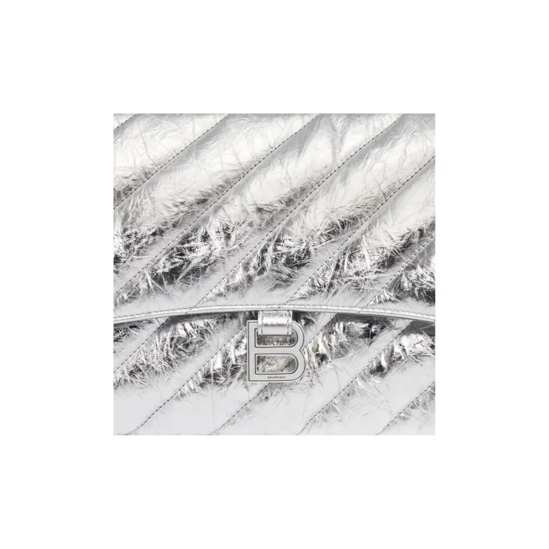 Balenciaga CRUSH Embossed Cowhide Leather Clutch Large Size Women's Silver-4