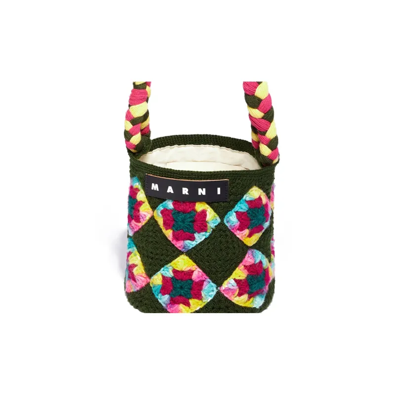 MARNI Wool Basket Bag Handbag Small Size Women's Forest Green-3