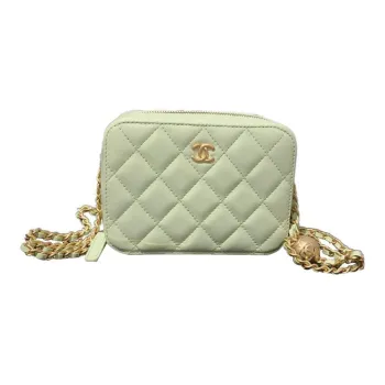 CHANEL 23C Early Spring Small Gold Ball Sheepskin Square Box Camera Bag, Shoulder Bag, Crossbody Bag Women's Green