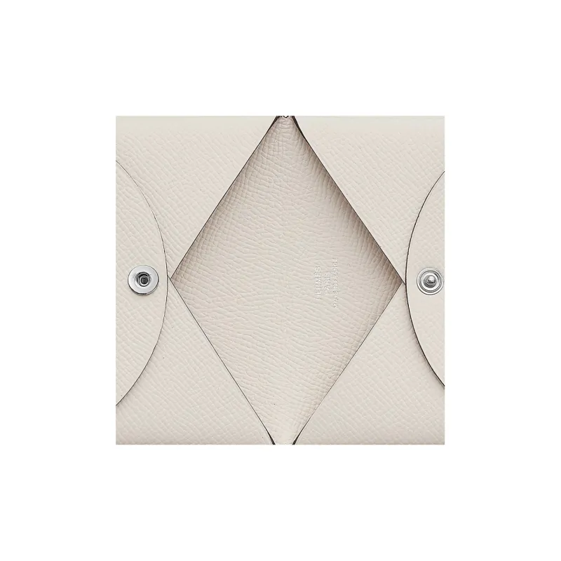 HERMES Calvi Epsom Calfskin Card Holder Women's Light Gray-6