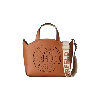 KARL LAGERFELD Cotton With Cow Leather Handbag, Shoulder Bag, Crossbody Bag Trumpets Women's Brown