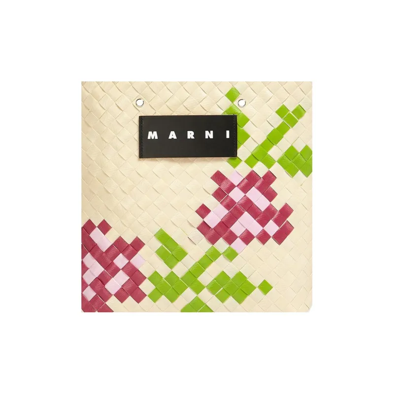 MARNI Polyester Basket Bag Handbag Small Size Women's Natural/Green/Pink-4