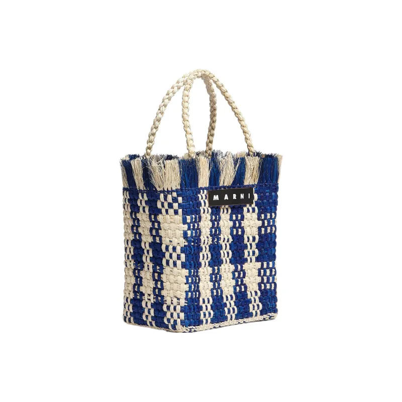 MARNI Palm Fiber With Cow Leather Basket Bag Handbag Trumpets Women's Natural/Blue-2
