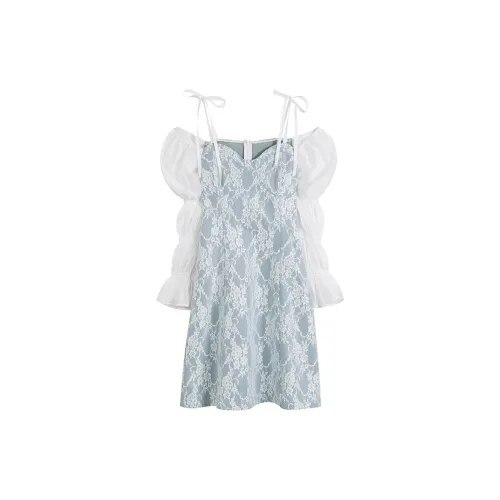 ELF SACK Long-Sleeved Dresses Women's Lace Denim Light Blue