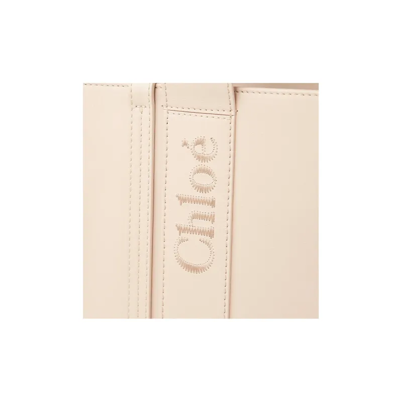 Chloe Woody Calfskin Tote Bag Shopping Bag Shoulder Bag Handbag Medium Size Women's Gray Pink-4