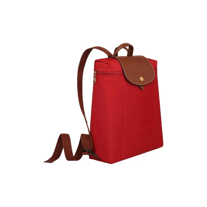 LONGCHAMP Le Pliage Recycled Canvas With Leather Trim Backpack Regular Women's Red-1