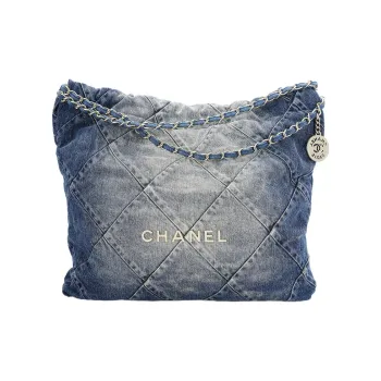 CHANEL 22Bag Distressed Denim Trash Bag Tote Bag Shopping Bag Handbag Shoulder Bag Unisex Washed Denim Blue