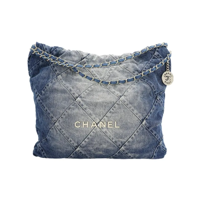 CHANEL 22Bag Distressed Denim Trash Bag Tote Bag Shopping Bag Handbag Shoulder Bag Unisex Washed Denim Blue-0