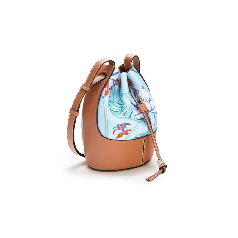 LOEWE Canvas With Calfskin Bucket Bag, Shoulder Bag, Crossbody Bag Small Size Women's Blue/Brown-2