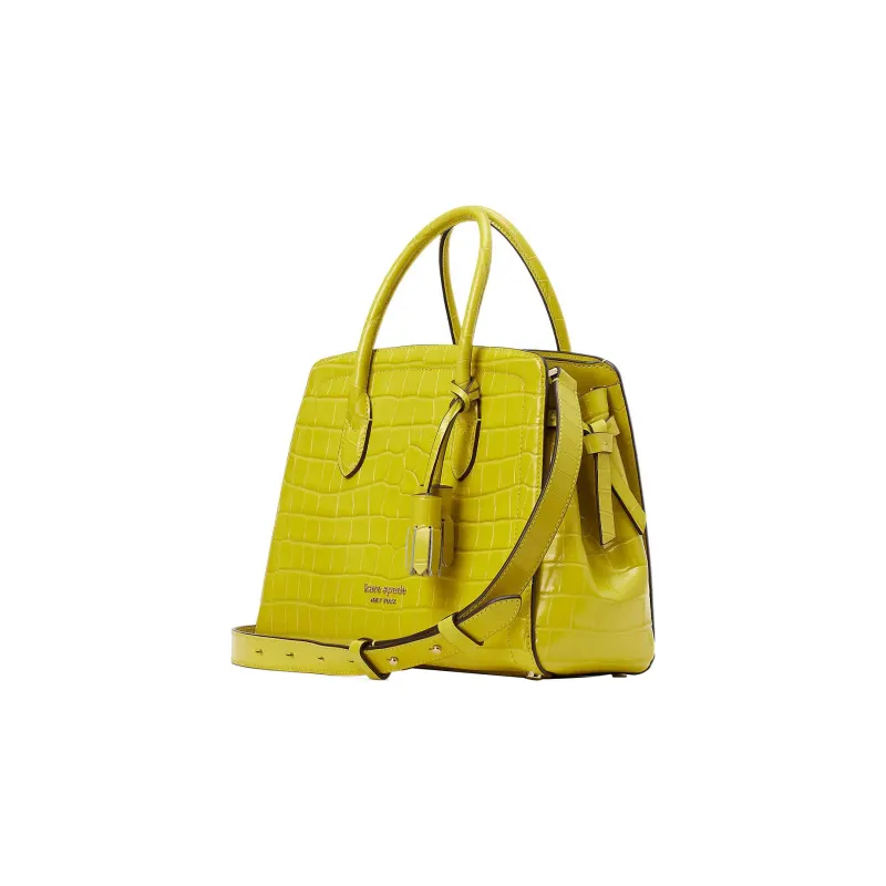 Kate Spade Knott Crocodile Embossed Leather Dome Bag Shoulder Bag Crossbody Bag Handbag Medium Size Women's Yellow-1