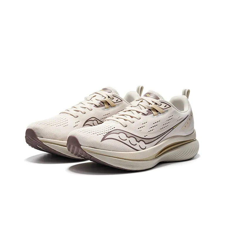 Saucony Tide Cushioning Wear Resistant Low Top Running Shoes Unisex Beige Coffee-2