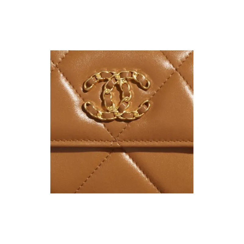 CHANEL 19Bag Lambskin Flap Wallet Card Holder Trumpets Women's Brown-4