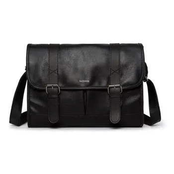 NOMK PU Cortex Workwear Messenger Bag Backpack Crossbody Bag Regular Unisex Black
