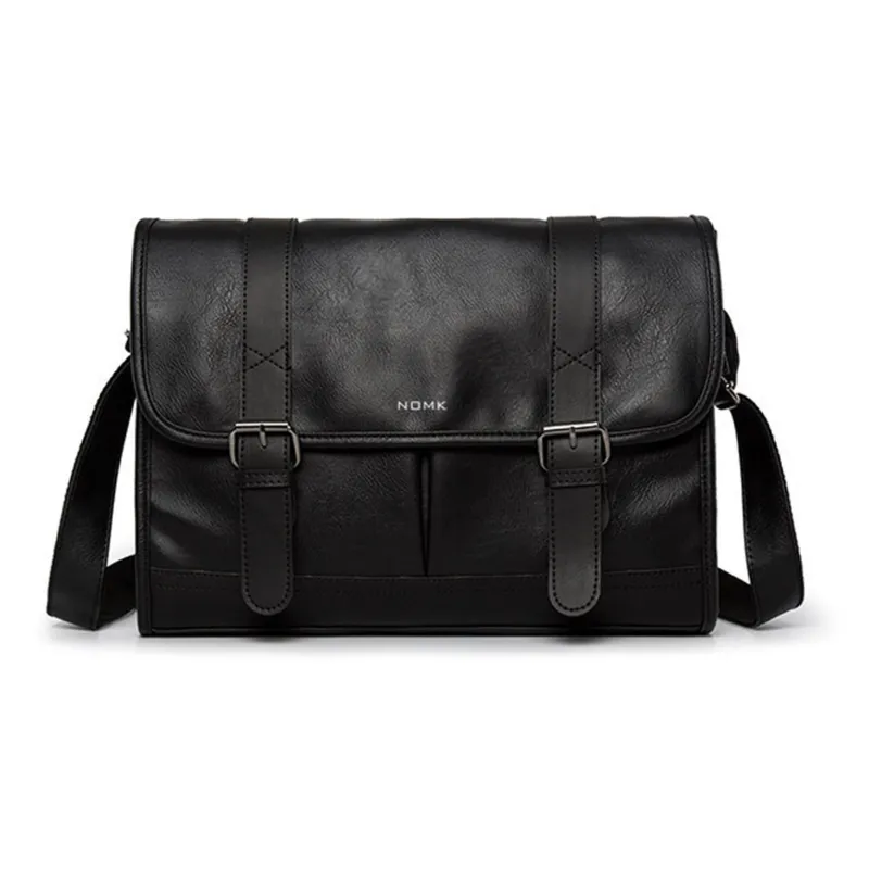 NOMK PU Cortex Workwear Messenger Bag Backpack Crossbody Bag Regular Unisex Black-0