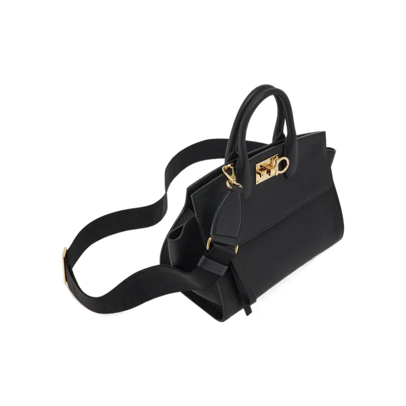 FERRAGAMO Studio Cow Leather Handbag Medium Size Women's Black-3