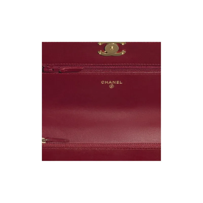 CHANEL WOC Calfskin & Metal Wallet On Chain, Shoulder Bag, Crossbody Bag Women's Burgundy-4