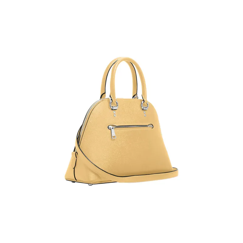 COACH Katy Cross-Stitch Leather Dome Bag Handbags Large Size Women's Yellow-1