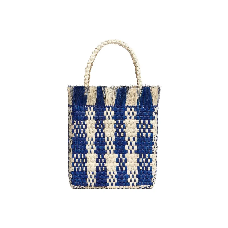MARNI Palm Fiber With Cow Leather Basket Bag Handbag Trumpets Women's Natural/Blue-3