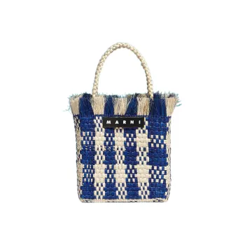MARNI Palm Fiber With Cow Leather Basket Bag Handbag Trumpets Women's Natural/Blue