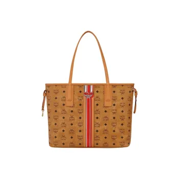 MCM Liz Visetos Canvas With Leather Trim Tote Bag, Shopping Bag, Shoulder Bag Medium Size Women's Brown Cognac