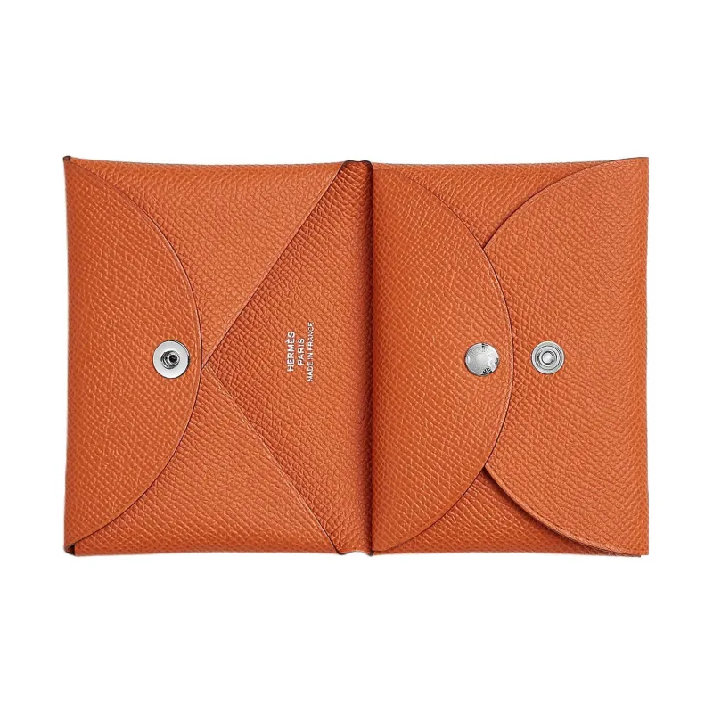 HERMES Calvi Epsom Calfskin Card Holder Mini Women's 93 Orange Orange-1