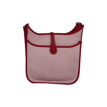HERMES Evelyne Canvas With Clemence Bullock Leather Canvas Bag Shoulder Bag Crossbody Bag Women's Heart Red
