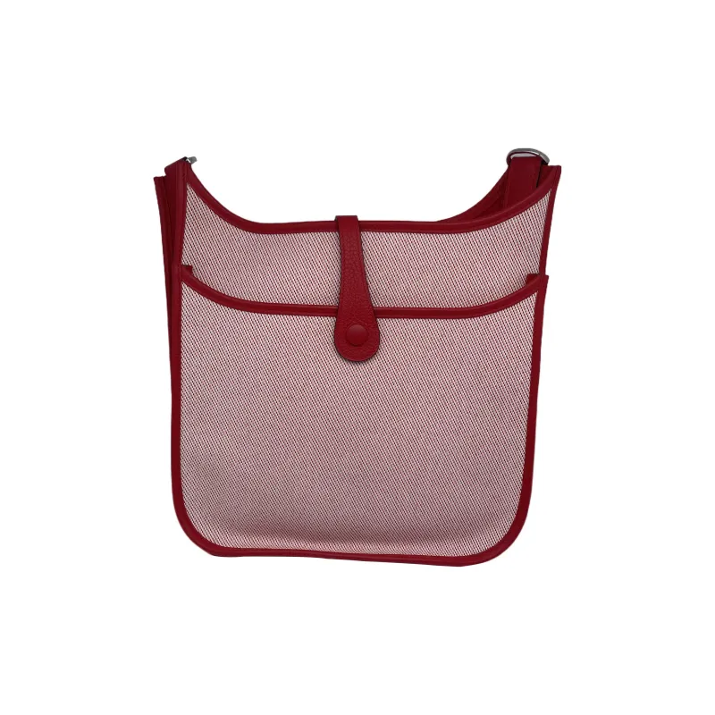 HERMES Evelyne Canvas With Clemence Bullock Leather Canvas Bag Shoulder Bag Crossbody Bag Women's Heart Red-0