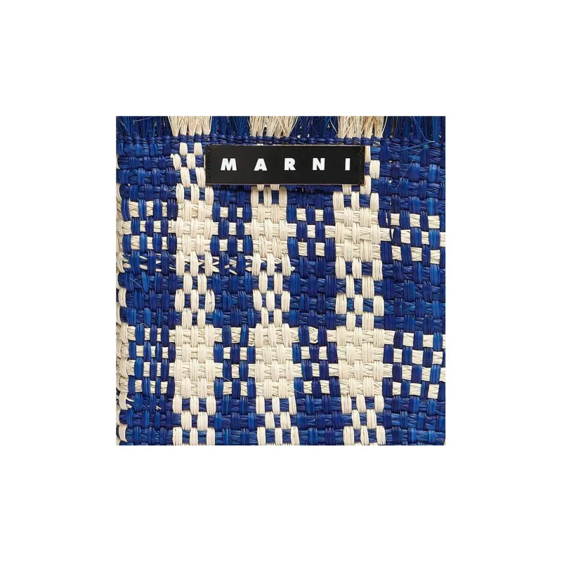 MARNI Palm Fiber With Cow Leather Basket Bag Handbag Trumpets Women's Natural/Blue-4
