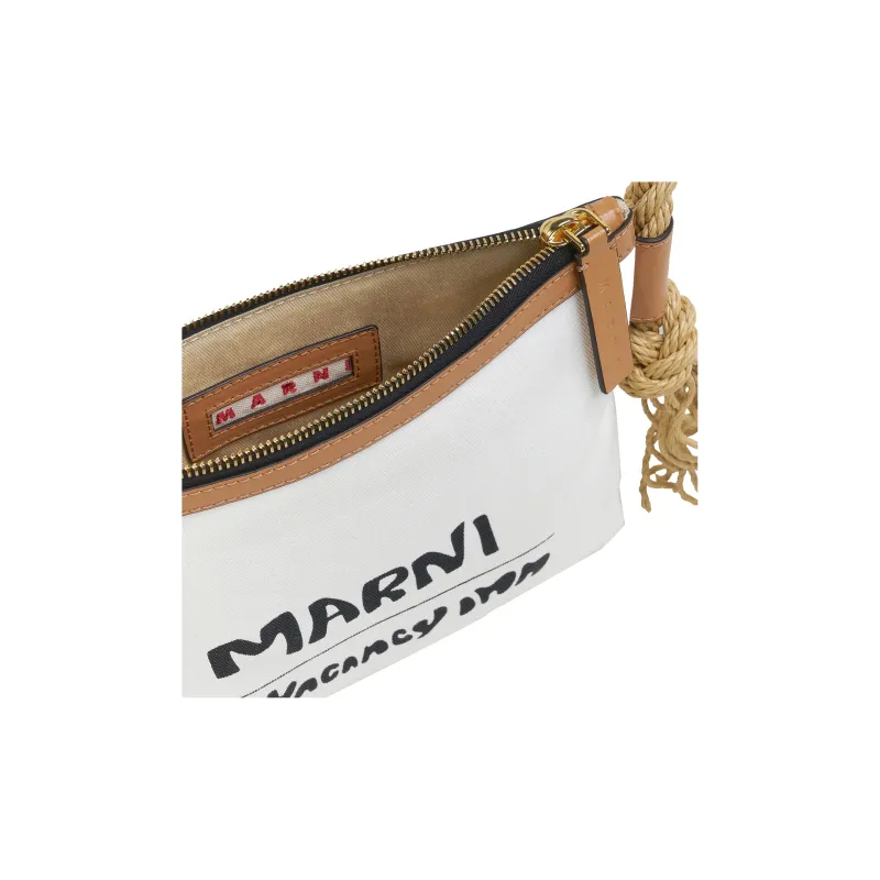 MARNI No Vacancy Inn Collaboration Cotton With Cow Leather Canvas Bag Clutch Women's White/Beige-3