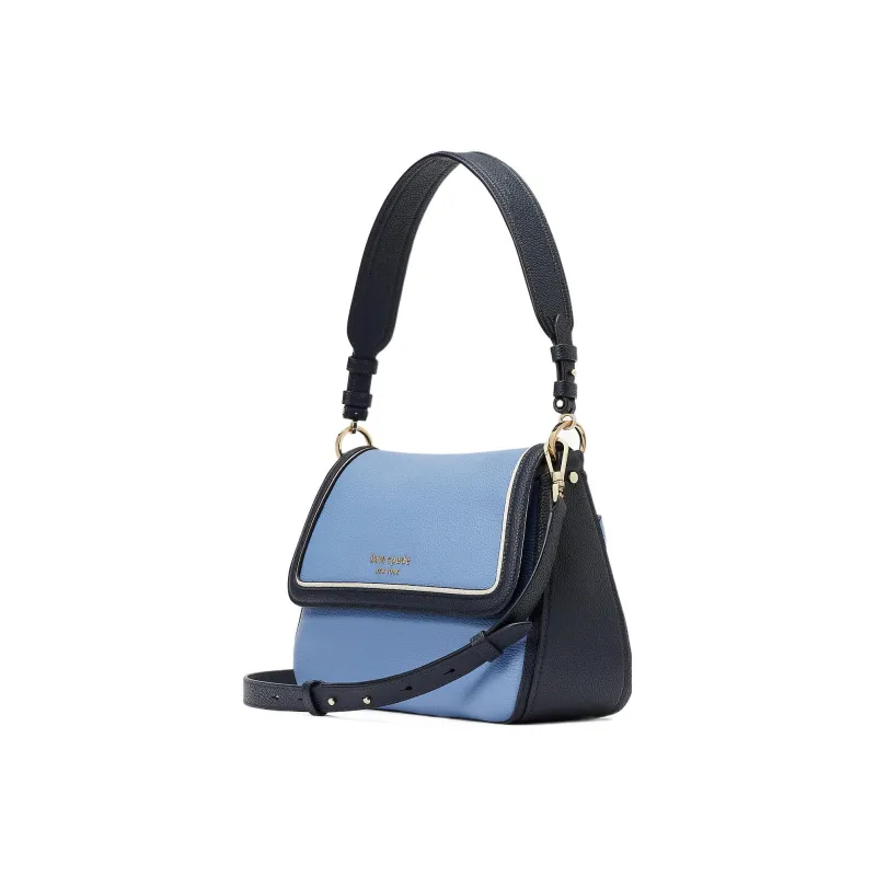 Kate Spade Hudson Litchi Grain Leather Messenger Bag Handbag Shoulder Bag Women's Blue & Black-1