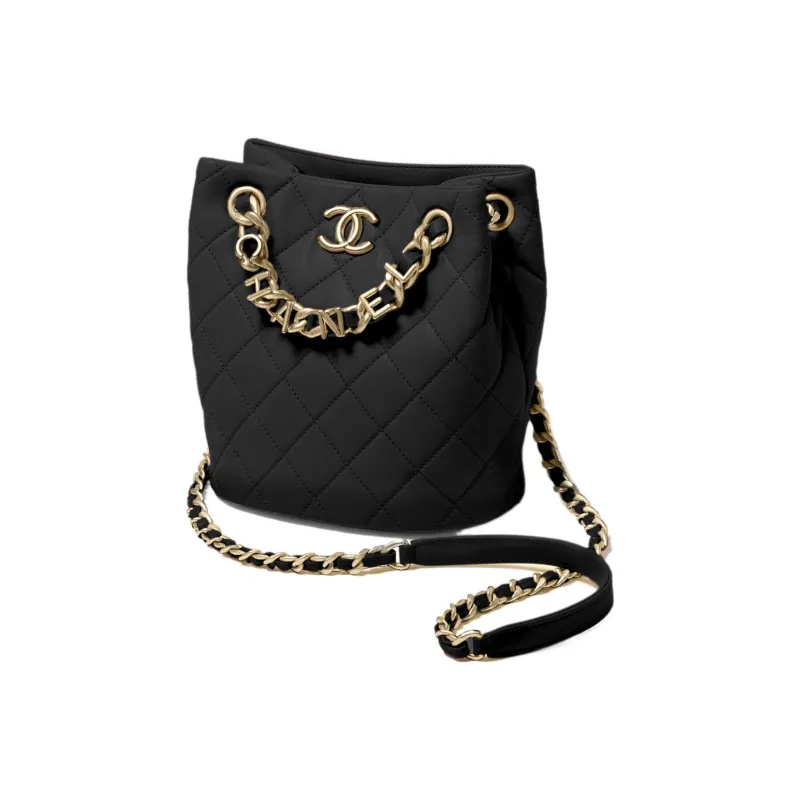 CHANEL Lambskin Bucket Bag, Shoulder Bag, Crossbody Bag Trumpets Women's Black-1